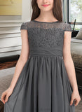 Heidi A-Line Scoop Neck Floor-Length Chiffon Lace Junior Bridesmaid Dress With Ruffle UKP0013331