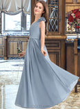 Micaela A-Line One-Shoulder Floor-Length Chiffon Junior Bridesmaid Dress With Ruffle Flower(s) UKP0013332