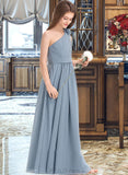 Micaela A-Line One-Shoulder Floor-Length Chiffon Junior Bridesmaid Dress With Ruffle Flower(s) UKP0013332