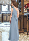 Micaela A-Line One-Shoulder Floor-Length Chiffon Junior Bridesmaid Dress With Ruffle Flower(s) UKP0013332