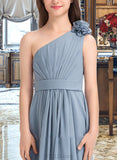 Micaela A-Line One-Shoulder Floor-Length Chiffon Junior Bridesmaid Dress With Ruffle Flower(s) UKP0013332