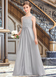 Ansley A-Line Scoop Neck Floor-Length Chiffon Lace Junior Bridesmaid Dress UKP0013333