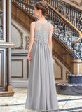 Ansley A-Line Scoop Neck Floor-Length Chiffon Lace Junior Bridesmaid Dress UKP0013333