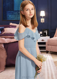 Macie A-Line Off-the-Shoulder Floor-Length Chiffon Junior Bridesmaid Dress With Ruffles UKP0013334