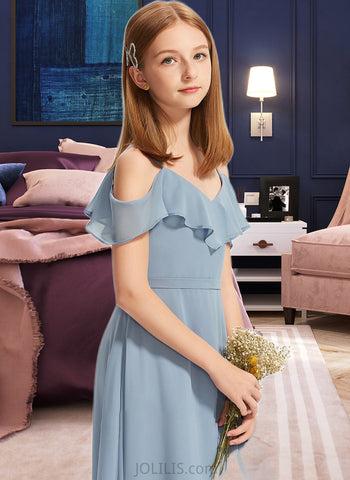 Macie A-Line Off-the-Shoulder Floor-Length Chiffon Junior Bridesmaid Dress With Ruffles UKP0013334