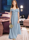 Macie A-Line Off-the-Shoulder Floor-Length Chiffon Junior Bridesmaid Dress With Ruffles UKP0013334