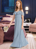 Macie A-Line Off-the-Shoulder Floor-Length Chiffon Junior Bridesmaid Dress With Ruffles UKP0013334