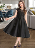 Amirah A-Line Scoop Neck Knee-Length Satin Lace Junior Bridesmaid Dress With Pockets UKP0013335