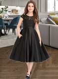 Amirah A-Line Scoop Neck Knee-Length Satin Lace Junior Bridesmaid Dress With Pockets UKP0013335