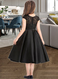 Amirah A-Line Scoop Neck Knee-Length Satin Lace Junior Bridesmaid Dress With Pockets UKP0013335