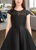 Amirah A-Line Scoop Neck Knee-Length Satin Lace Junior Bridesmaid Dress With Pockets UKP0013335