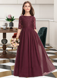 Gabriella A-Line Scoop Neck Floor-Length Chiffon Lace Junior Bridesmaid Dress UKP0013336