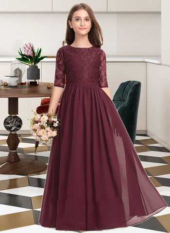 Gabriella A-Line Scoop Neck Floor-Length Chiffon Lace Junior Bridesmaid Dress UKP0013336