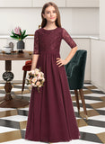 Gabriella A-Line Scoop Neck Floor-Length Chiffon Lace Junior Bridesmaid Dress UKP0013336