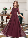 Gabriella A-Line Scoop Neck Floor-Length Chiffon Lace Junior Bridesmaid Dress UKP0013336