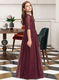 Gabriella A-Line Scoop Neck Floor-Length Chiffon Lace Junior Bridesmaid Dress UKP0013336