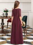 Gabriella A-Line Scoop Neck Floor-Length Chiffon Lace Junior Bridesmaid Dress UKP0013336