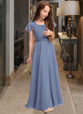 Kiara A-Line Scoop Neck Floor-Length Chiffon Junior Bridesmaid Dress With Bow(s) UKP0013337