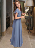 Kiara A-Line Scoop Neck Floor-Length Chiffon Junior Bridesmaid Dress With Bow(s) UKP0013337