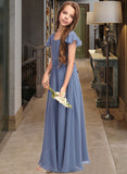 Kiara A-Line Scoop Neck Floor-Length Chiffon Junior Bridesmaid Dress With Bow(s) UKP0013337