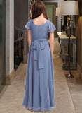 Kiara A-Line Scoop Neck Floor-Length Chiffon Junior Bridesmaid Dress With Bow(s) UKP0013337