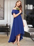 Neveah A-Line Off-the-Shoulder Asymmetrical Chiffon Junior Bridesmaid Dress With Cascading Ruffles UKP0013338