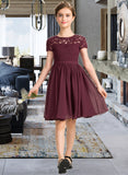 Madeleine A-Line Scoop Neck Knee-Length Chiffon Lace Junior Bridesmaid Dress With Bow(s) UKP0013339