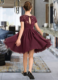 Madeleine A-Line Scoop Neck Knee-Length Chiffon Lace Junior Bridesmaid Dress With Bow(s) UKP0013339