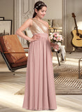 Lilith A-Line One-Shoulder Floor-Length Chiffon Junior Bridesmaid Dress With Ruffle UKP0013340