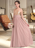 Lilith A-Line One-Shoulder Floor-Length Chiffon Junior Bridesmaid Dress With Ruffle UKP0013340