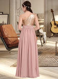 Lilith A-Line One-Shoulder Floor-Length Chiffon Junior Bridesmaid Dress With Ruffle UKP0013340