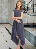 Kierra A-Line Scoop Neck Asymmetrical Chiffon Lace Junior Bridesmaid Dress UKP0013341