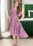 Hailey A-Line V-neck Asymmetrical Chiffon Junior Bridesmaid Dress With Cascading Ruffles UKP0013342