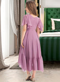 Hailey A-Line V-neck Asymmetrical Chiffon Junior Bridesmaid Dress With Cascading Ruffles UKP0013342