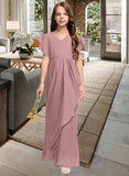 Rosalind A-Line V-neck Floor-Length Chiffon Junior Bridesmaid Dress With Cascading Ruffles UKP0013343