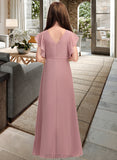 Rosalind A-Line V-neck Floor-Length Chiffon Junior Bridesmaid Dress With Cascading Ruffles UKP0013343