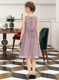 Alanna A-Line Scoop Neck Knee-Length Chiffon Lace Junior Bridesmaid Dress With Beading Bow(s) UKP0013344