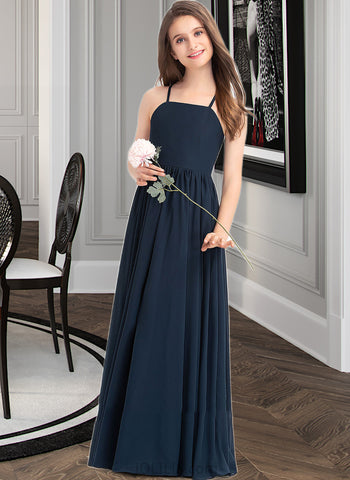 Rosie A-Line Square Neckline Floor-Length Chiffon Junior Bridesmaid Dress With Bow(s) UKP0013345