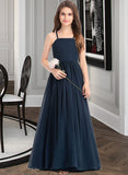 Rosie A-Line Square Neckline Floor-Length Chiffon Junior Bridesmaid Dress With Bow(s) UKP0013345