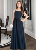 Rosie A-Line Square Neckline Floor-Length Chiffon Junior Bridesmaid Dress With Bow(s) UKP0013345