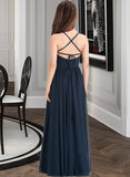 Rosie A-Line Square Neckline Floor-Length Chiffon Junior Bridesmaid Dress With Bow(s) UKP0013345