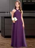 Lorelei A-Line V-neck Floor-Length Chiffon Junior Bridesmaid Dress UKP0013346