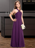 Lorelei A-Line V-neck Floor-Length Chiffon Junior Bridesmaid Dress UKP0013346