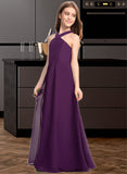 Lorelei A-Line V-neck Floor-Length Chiffon Junior Bridesmaid Dress UKP0013346