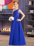 Yazmin A-Line One-Shoulder Floor-Length Chiffon Charmeuse Junior Bridesmaid Dress With Ruffle UKP0013347