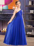 Yazmin A-Line One-Shoulder Floor-Length Chiffon Charmeuse Junior Bridesmaid Dress With Ruffle UKP0013347