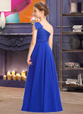 Yazmin A-Line One-Shoulder Floor-Length Chiffon Charmeuse Junior Bridesmaid Dress With Ruffle UKP0013347