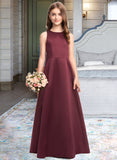 Parker A-Line Scoop Neck Floor-Length Satin Junior Bridesmaid Dress UKP0013348