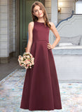 Parker A-Line Scoop Neck Floor-Length Satin Junior Bridesmaid Dress UKP0013348