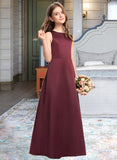 Parker A-Line Scoop Neck Floor-Length Satin Junior Bridesmaid Dress UKP0013348